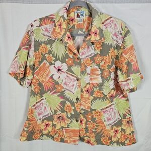 Vintage Pearl Head Bay Silk Button Front Shirt Size 10 Hawaiian Shell Buttons